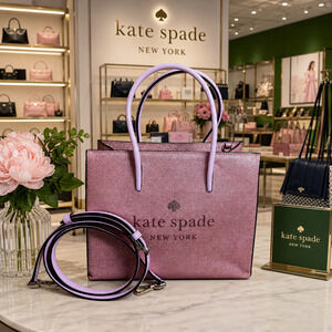 Kate Spade New York Trista Glitter Shopper Tote Bag Crossbody Rose Pink - EUC